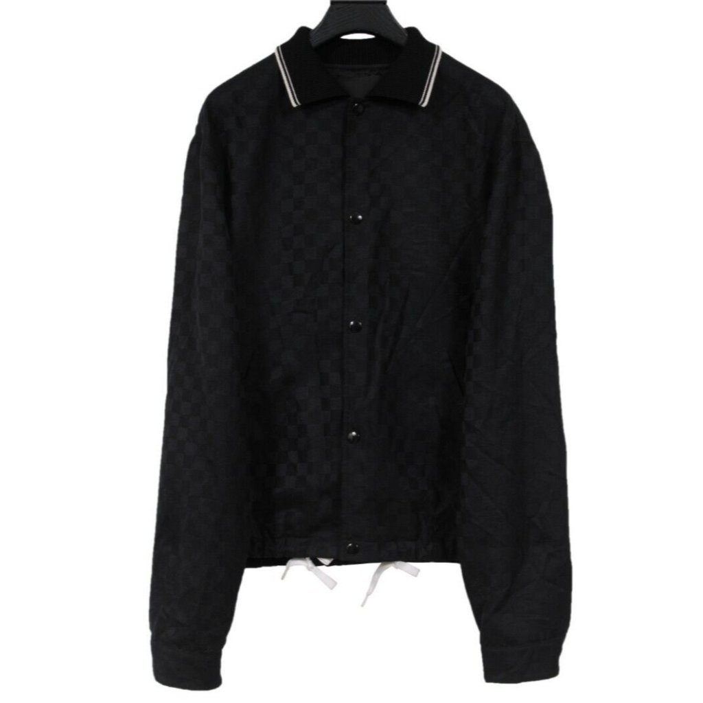 Alexander Wang Mens Checkered Collared Coach Jacket Size Small Black Wool